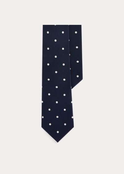 Corbatas Ralph Lauren Hombre Azul Marino - Polka-Dot Silk Crepe - FNPWE7409